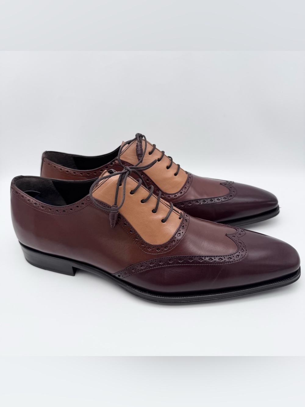 Mezlan Wingtip Oxford Dress Shoes Men 10.5 M Burgundy Brown Leather Made Spain
